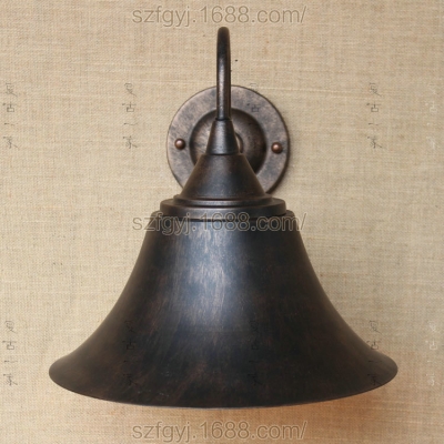 Weathered Steel Bell Wall Light Vintage 1 Head Wall Sconce with Curved Arm for Porch