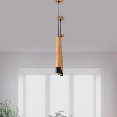 Wooden Tube LED Hanging Lights Nordic Style 1 Head Downlight in Black/White for Restaurant Clothes Stores