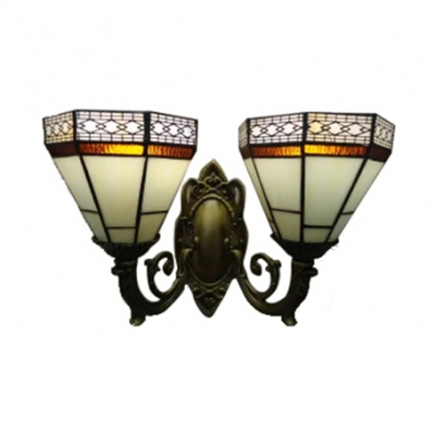 16-Inch Wide Tiffany Style Stained Glass Downward Vintage Wall Sconce, 2 Light