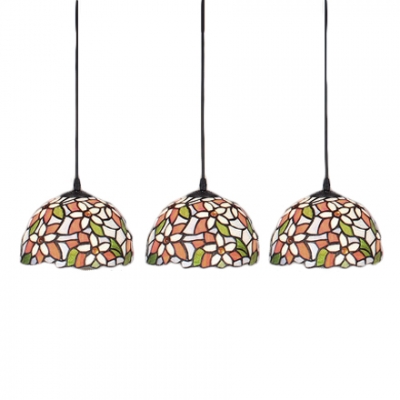 3 Lights Flower Pattern Suspension Light Tiffany Style Stained Glass Art Deco Hanging Lamp
