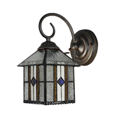Lantern Shade Wall Lamp Craftsman Tiffany Style Rippled Glass Decorative Wall Sconce