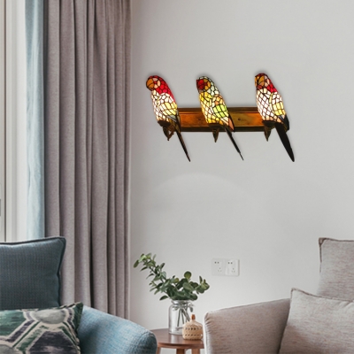 Stained Glass Wall Light 3 Light Parrot Wall Light Tiffany Sconce Lighting in Multicolor