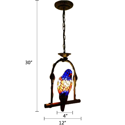 Navy Blue Parrot Suspended Light Tiffany Style Glass Single Head Pendant Lamp for Living Room