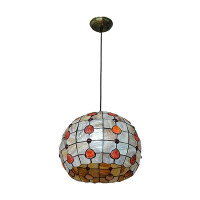 1 Light Orb Hanging Light Tiffany Style Stained Glass Suspended Lamp in Beige for Hallway