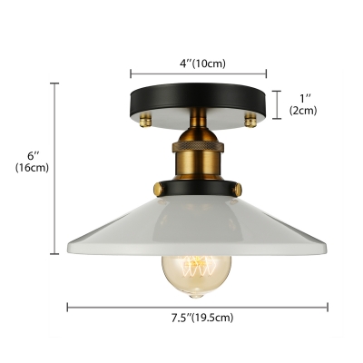 8'' Wide Small LED Semi Flush Ceiling Light with White Saucer Shade