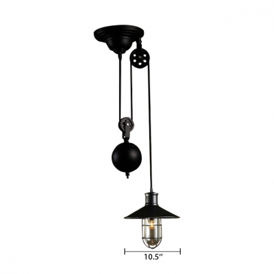 Adjustable Wire Guard Suspended Light Vintage Hanging Lamp in Black for Bar Counter