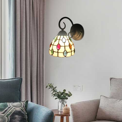 Beige/Clear Dome Wall Lamp Simple Tiffany Style Stained Glass Wall Sconce for Staircase