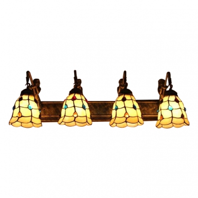 Bell Shade Wall Light Tiffany Style Metal 4 Lights Sconce Lighting with Colorful Bead
