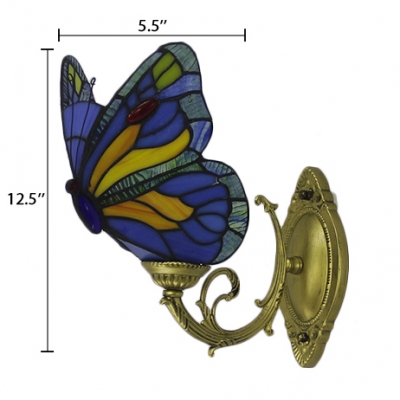 Butterfly Accent Wall Lamp Tiffany Style Wall Sconce Stained Glass in Blue/Red for Children Room