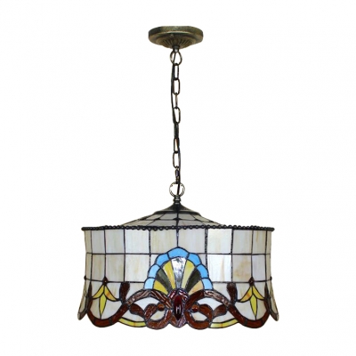 Cake Shade Suspension Light Tiffany Victorian Stained Glass Triple Light Accent Pendant Lamp
