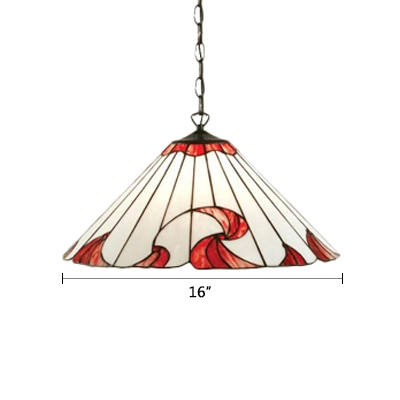 Conical Drop Ceiling Lighting Tiffany Style Stained Glass Single Light Pendant Light in White