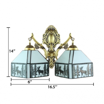Coutryside Tiffany Style Deer Stained Glass Shade Sconce Lighting, 2 Light