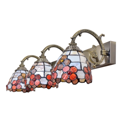 Floral Wall Mount Fixture Tiffany Style Shell 3 Heads Wall Sconce in Beige for Corridor
