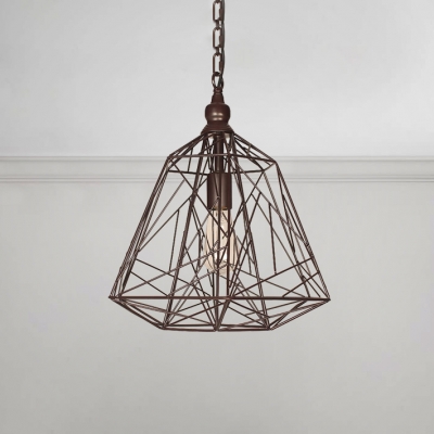 Geometric Cage Pendant Light Retro Style Wrought Iron 1 Light Hanging Lamp for Restaurant