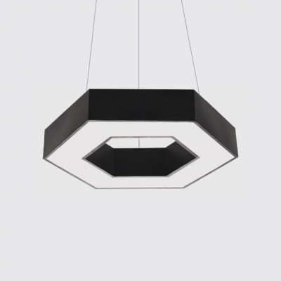 Hollow Hexagon LED Hanging Light Black Modern Style Acrylic Chandelier in Warm/White Light