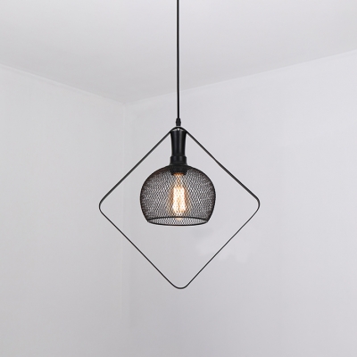 Industrial Modern Mesh Cage Dome Drop Light Iron Single Light Pendant Lamp in Black