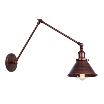 Iron Coolie Shade Wall Light Industrial Adjustable 1 Head Wall Sconce in Rust Finish
