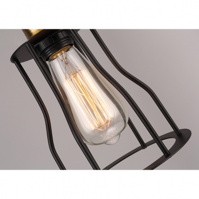 Lantern Style Cage Suspended Lamp Retro Style Iron Luminaire Lighting in Brass Finish