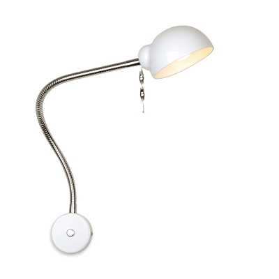 Loft Style Curved Arm Wall Sconce Steel Single Bulb Wall Light Fixture in White for Study Room