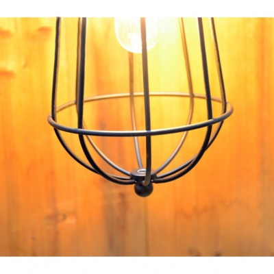 Metal Frame Suspended Light Retro Style Wood Single Hanging Lamp for Bedroom Living Room