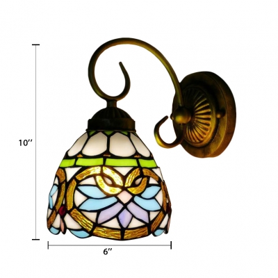 Multicolored Dome Wall Lamp Victorian Tiffany Style Stained Glass Wall Sconce for Kitchen