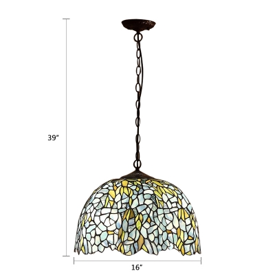 Navy Blue Dome Pendant Light Tiffany Style Stained Glass 1 Head Decoration Suspended Lamp