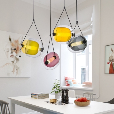 Nordic Glass Shade Single Suspension Lamp Fume/Purple/Yellow Glass Hanging Light 12