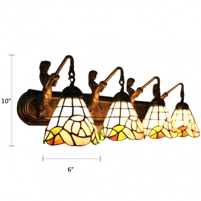 Pink Rosebud Wall Lamp Tiffany Traditional Stained Glass 4-Light Wall Mount Light