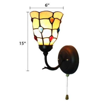 Pull Chain Bowl Accent Wall Sconce Tiffany Style Stained Glass Wall Lamp for Corridor