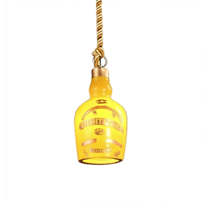 Single Light Bottle Pendant Lamp Industrial Burlap Drop Light in Yellow for Bar Counter