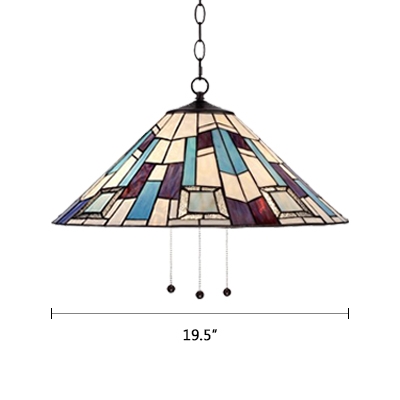Stained Glass Conical Drop Light Tiffany Vintage 1 Bulb Suspended Light in Multi Color