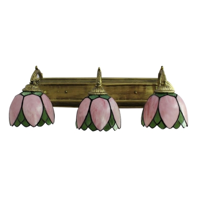Stained Glass Lotus Sconce Light Tiffany Style Triple Heads Wall Mount Light in Pink