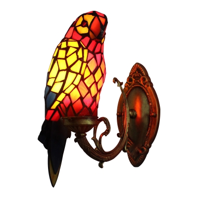 Standing Parrot Design 8.5/13.5 Inch Wall Sconce in Tiffany Style for Entry