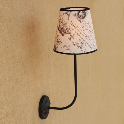 Tapered Wall Mount Fixture Vintage Iron 1 Bulb Accent Wall Lamp in Black with Curved Arm
