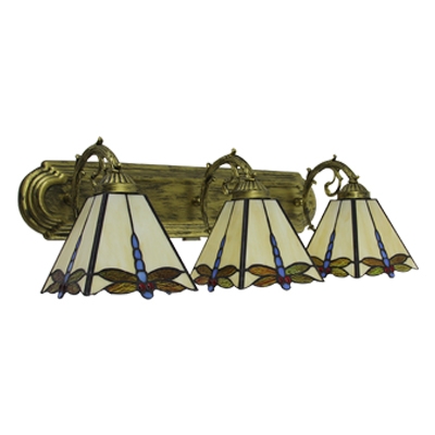 Tiffany Style Dragonfly Wall Lamp Stained Glass 3 Lights Wall Mount Fixture in Beige