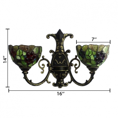 Tiffany Style Fruit and Leaves Dome Stained Glass Shade Hallway Wall Sconce