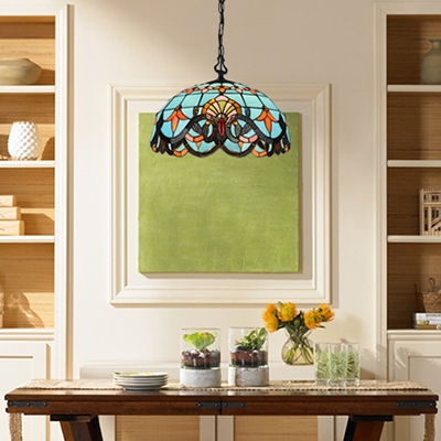 Tiffany Victorian Semicircle Drop Light Stained Glass 1 Bulb Suspension Light in Multi Color
