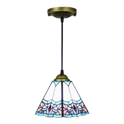 Trapezoid Suspended Light Tiffany Style Stained Glass 1 Head Drop Light in Blue for Bedroom