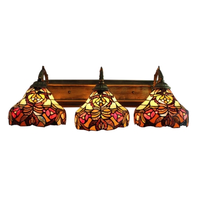 Triple Light Flower Wall Light Tiffany Victorian Stained Glass Wall Lamp in Multicolor