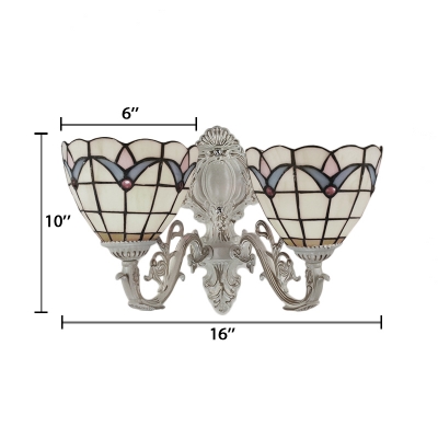Vintage Baroque Tiffany-Style Wall Sconce, 2-Light with Tulip Pattern Glass Shade, 16
