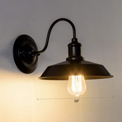 Vintage Curved Arm Wall Lamp Iron 1 Bulb  Wall Mount Light in Black with Curved Arm