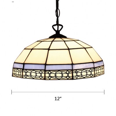 1 Head Dome Drop Light Tiffany Style Stained Glass Ceiling Pendant Lamp in Blue/Green