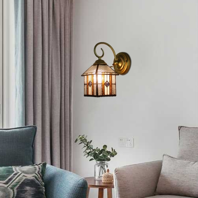 Lantern Shade Wall Lamp Craftsman Tiffany Style Rippled Glass Decorative Wall Sconce