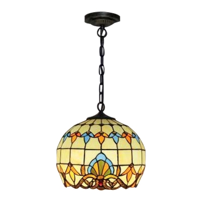 Victorian Tiffany Orb Drop Light Stained Glass 1 Bulb Suspension Light in Multi Color