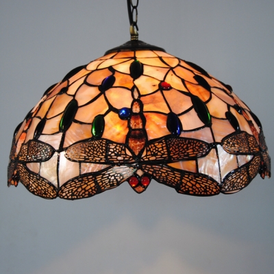 Adjustable Dragonfly Pendant Lamp Shelly Tiffany Stained Glass 3 Light Drop Light in Multicolor