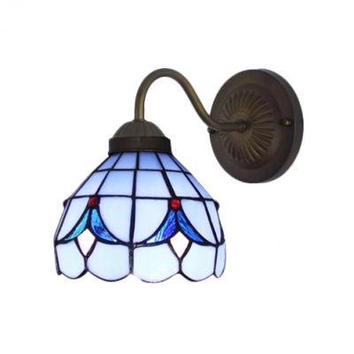 Blue/White Gooseneck Wall Lamp Tiffany Style Stained Glass Wall Sconce for Staircase