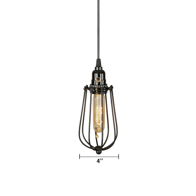 Caged Pendant Light Retro Style Iron Cord Suspended Lamp with Pull Chain for Coffee Shop