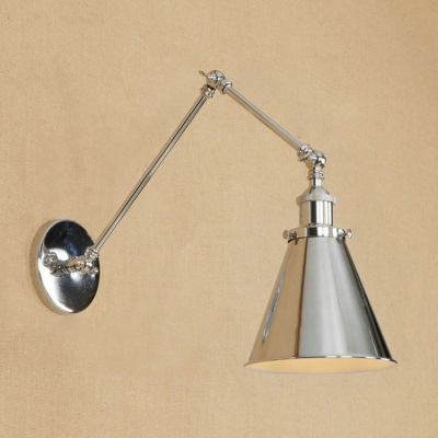 Chrome Finish Swing Arm Wall Light Concise Simple Metal 1 Light Lighting Fixture for Study Room