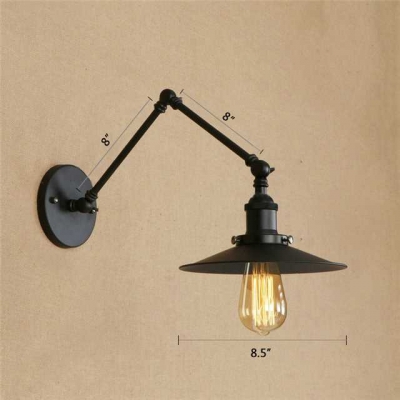 Conical Wall Sconce Industrial Metal 1 Light Wall Light with Swing Arm in Black