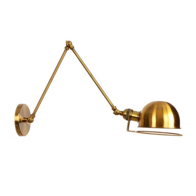 Dome Wall Light Fixture Retro Loft Style Steel 1 Bulb Wall Lamp in Brass with Swing Arm